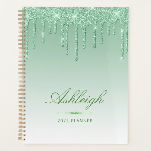 Chic Luxury Glitter Drips Green 2024 Planner