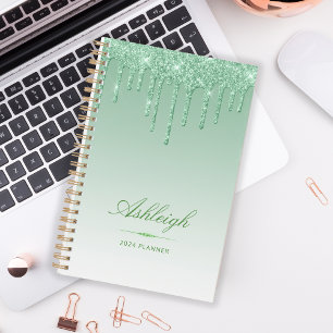 Chic Luxury Glitter Drips Green 2024 Planner