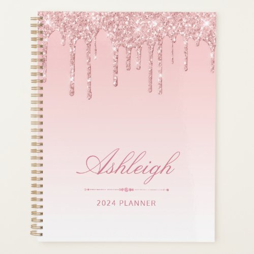 Chic Luxury Glitter Drips Pink 2024 Planner