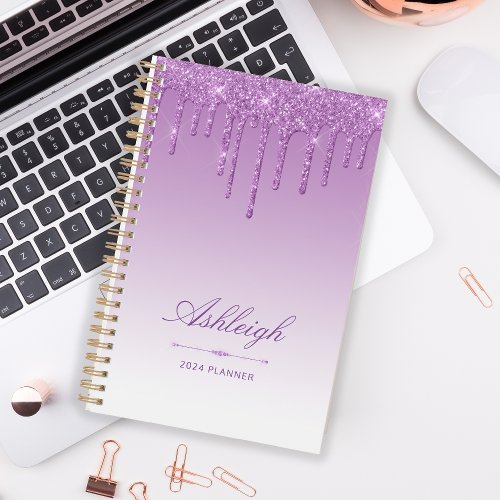 Chic Luxury Glitter Drips Purple 2024 Planner