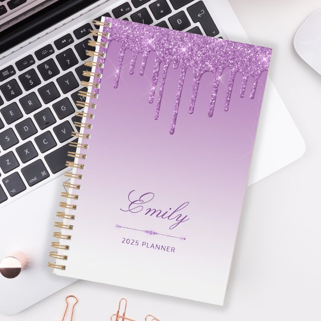 Chic Luxury Glitter Drips Purple Personalized 2025 Planner (Creator Uploaded)