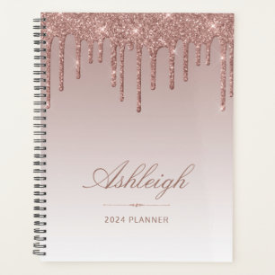Chic Luxury Glitter Drips Rose Gold 2024 Planner