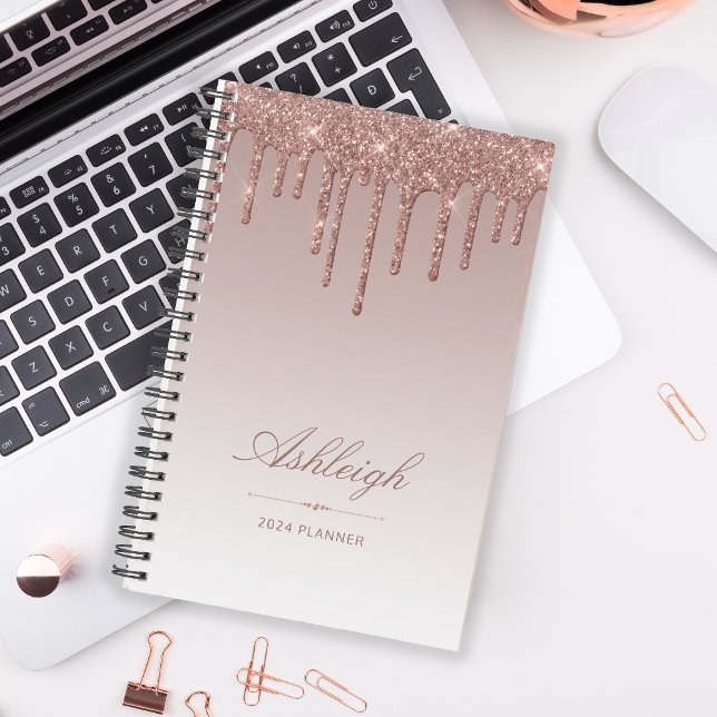 Chic Luxury Glitter Drips Rose Gold 2024 Planner (Creator Uploaded)