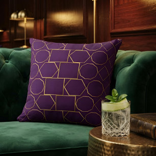 Chic Luxury Gold Geometric Pattern on Royal Purple Throw Pillow