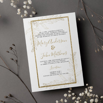 Chic Luxury Gold Glitter Foliage Wedding  Invitation by kicksdesign at Zazzle