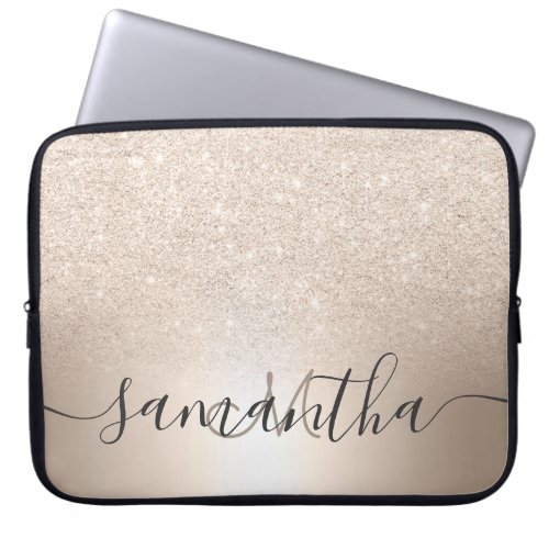 Chic luxury gold glitter ombre metallic monogram laptop sleeve