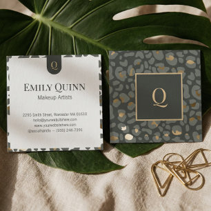 Chic Luxury Monogram Leopard Cheetah Print Beauty  Square Business Card