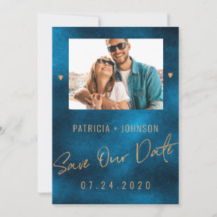 Chic luxury navy gold wedding save the date PHOTO Announcement