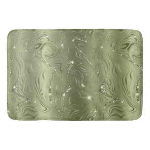 Chic Luxury Olive Silver Glitter Pattern Bath Mat