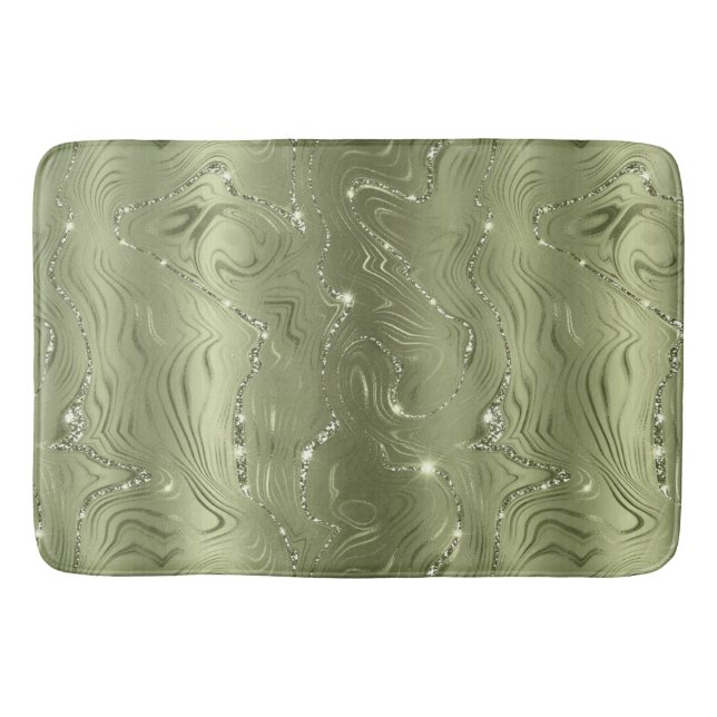 Chic Luxury Olive Silver Glitter Pattern Bath Mat (Front)