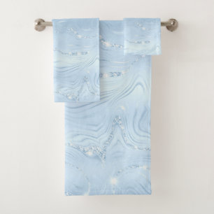 Chic Luxury Pastel Blue Silver Glitter Bath Towel 