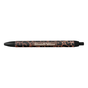 Chic Luxury Personalize Name Gold Glitter Leopard Pen
