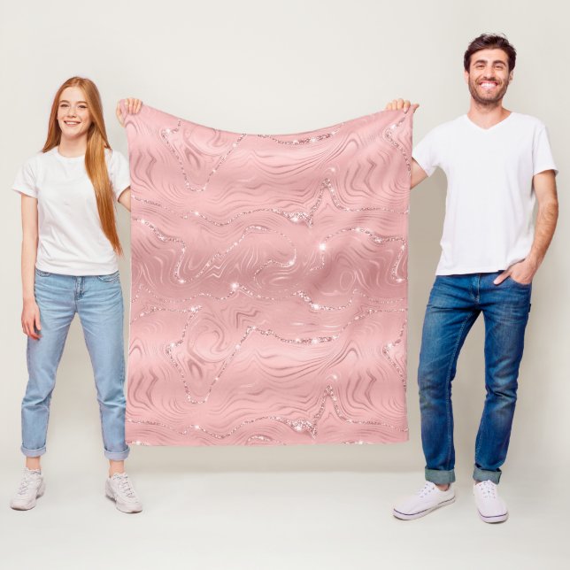 Chic Luxury Pink Silver Glitter Fleece Blanket (In Situ)