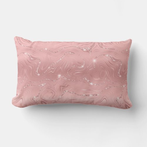Chic Luxury Pink Silver Glitter Lumbar Pillow
