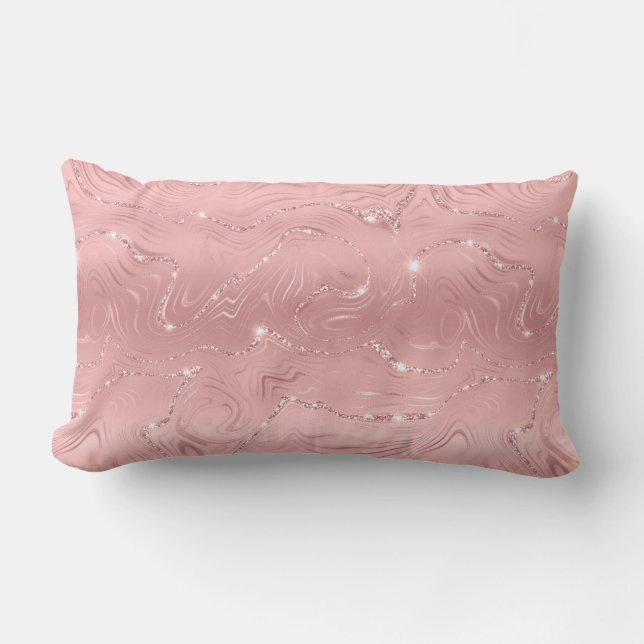 Chic Luxury Pink Silver Glitter Lumbar Pillow (Front)