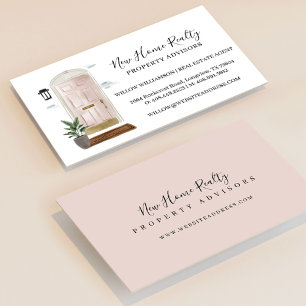 Chic Luxury Pink Watercolor Door Real Estate Agent Business Card