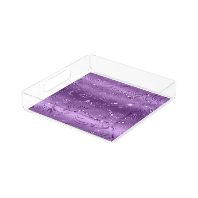 Chic Luxury Purple Silver Glitter Pattern Acrylic Tray (Angled)
