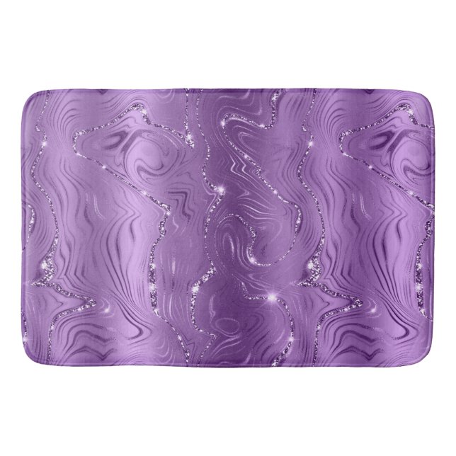 Chic Luxury Purple Silver Glitter Pattern Bath Mat (Front)