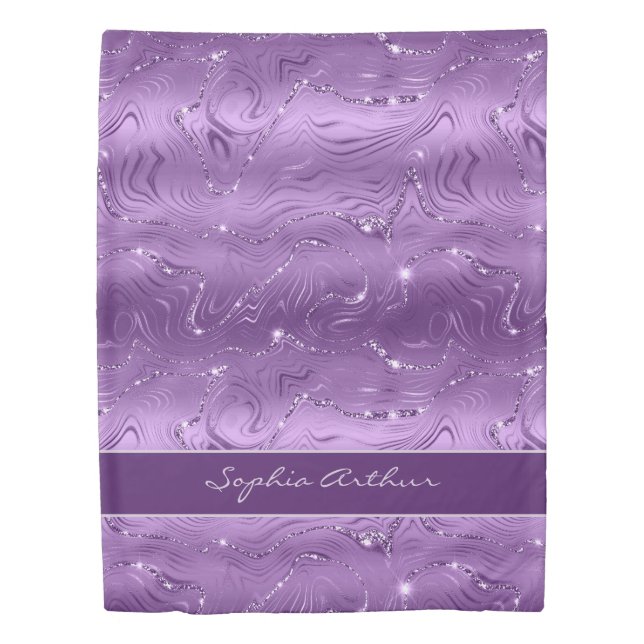 Chic Luxury Purple Silver Glitter Pattern Duvet Cover (Front)