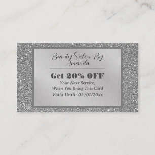 Chic Luxury Silver Foil Glitter Glamorous Salon  Discount Card
