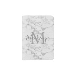 Chic Luxury Silver Foil Marble Monogram Passport Holder