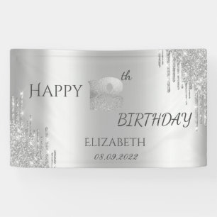 Chic Luxury Silver Glitter Drips 18th Birthday Banner