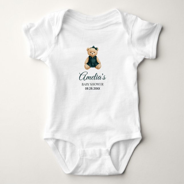 Chic Luxury Teddy Bear Baby Shower  Bodysuit (Front)