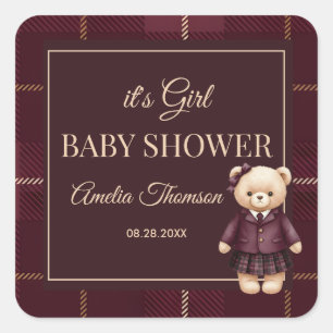 Chic Luxury Teddy Bear baby shower  Square Sticker