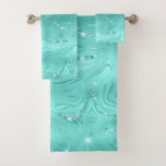 Chic Luxury Turquoise Silver Glitter Bath Towel Set at Zazzle