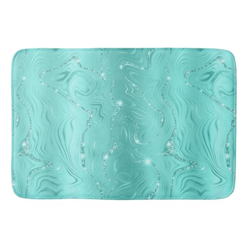 Chic Luxury Turquoise Silver Glitter Pattern Bath Mat