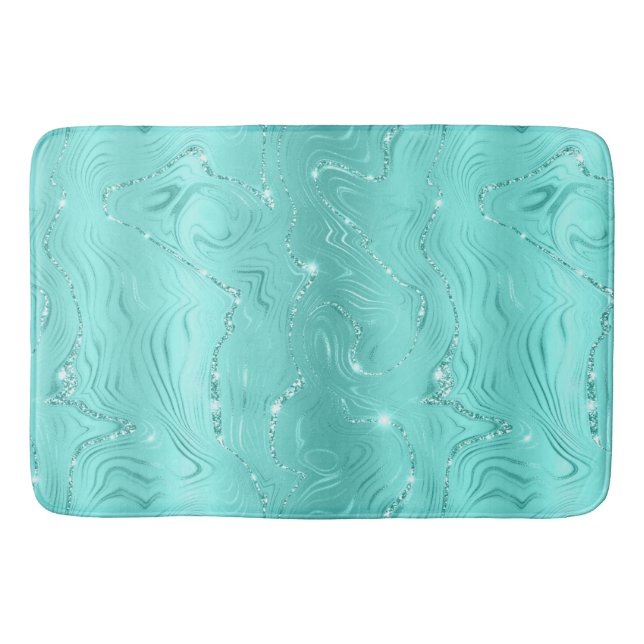 Chic Luxury Turquoise Silver Glitter Pattern Bath Mat (Front)