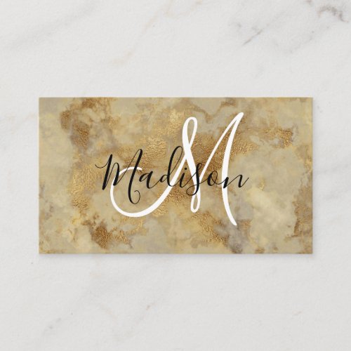 Chic Luxury Vintage Gold Marble Pattern Monogram Business Card