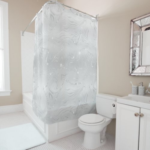 Chic Luxury White Silver Glitter Pattern Shower Curtain