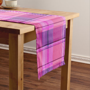 Chic Magenta Berry Plaid Aesthetic Short Table Runner