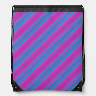 Chic Magenta Bright Blue Turquoise Pink Stripes Drawstring Bag