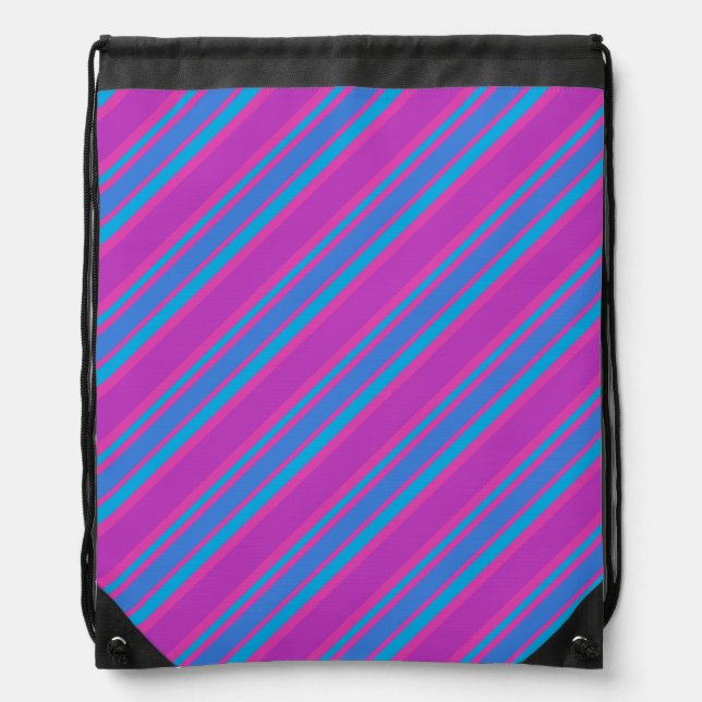 Chic Magenta Bright Blue Turquoise Pink Stripes Drawstring Bag (Front)
