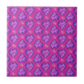 Chic Magenta Hearts and Flowers Ceramic Tile