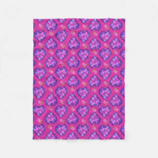 Chic Magenta Hearts and Flowers Fleece Blanket