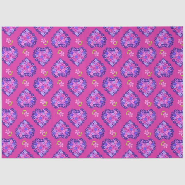 Chic Magenta Hearts and Flowers Tissue Paper (Front)