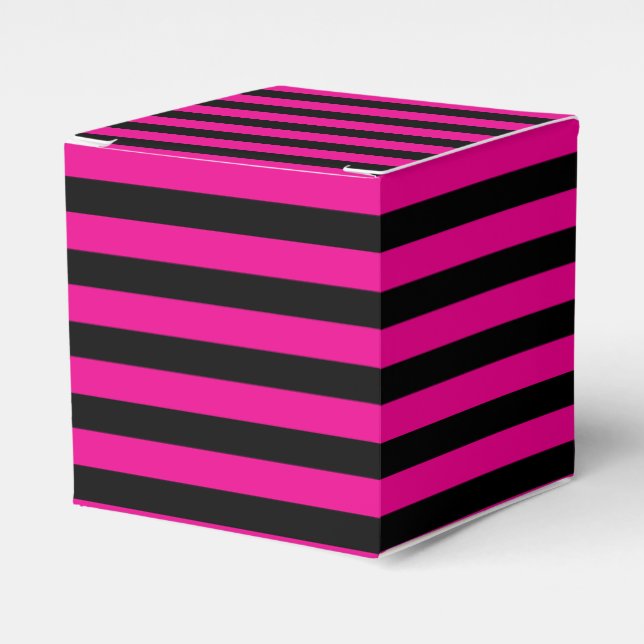 Chic Magenta Hot Pink and Black Striped Favor Boxes (Front Side)