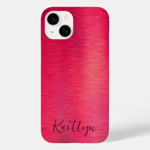 Chic Magenta Metallic Shimmer Script Personalized Case_Mate iPhone 14 Case