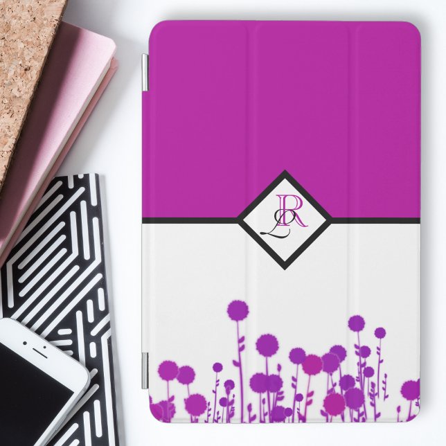 Chic Magenta Purple Floral Personalized Monogram iPad Mini Cover (Creator Uploaded)