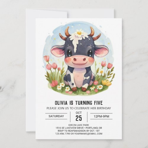 Chic Magical Barnyard Cow Birthday Invitation