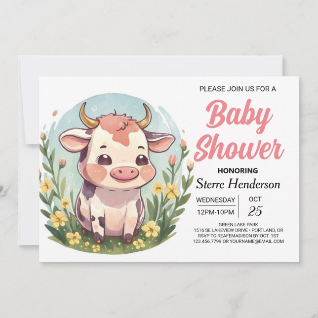 Chic Magical Bohemian Cow Baby Shower Invitation (Front)