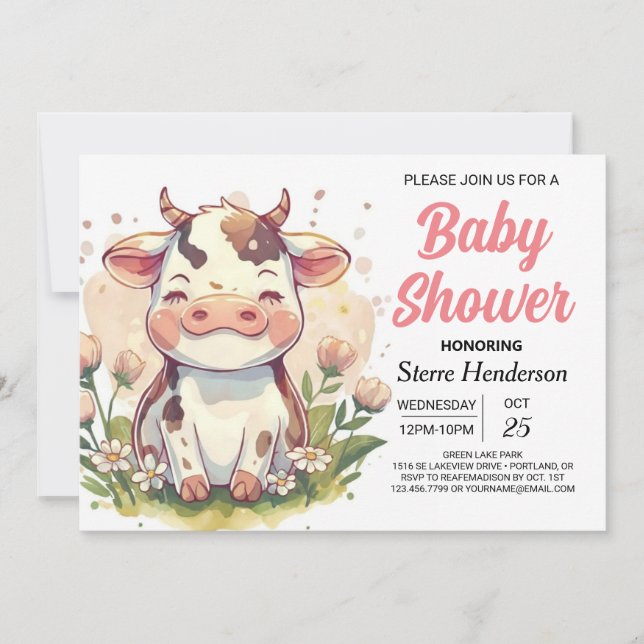 Chic Magical Farmyard Elegance Cow Baby Shower Invitation (Front)