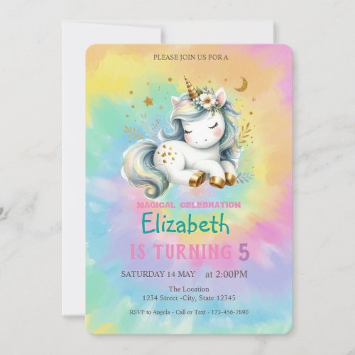 Chic Magical Unicorn Rainbow Tie Dye Birthday  Invitation