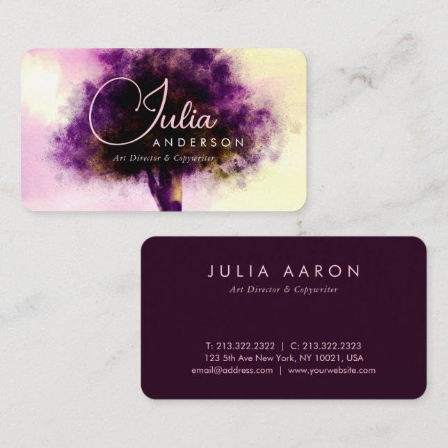 Chic Magical Violet Blush Pink Tree Illustration  Business Card (Front/Back)