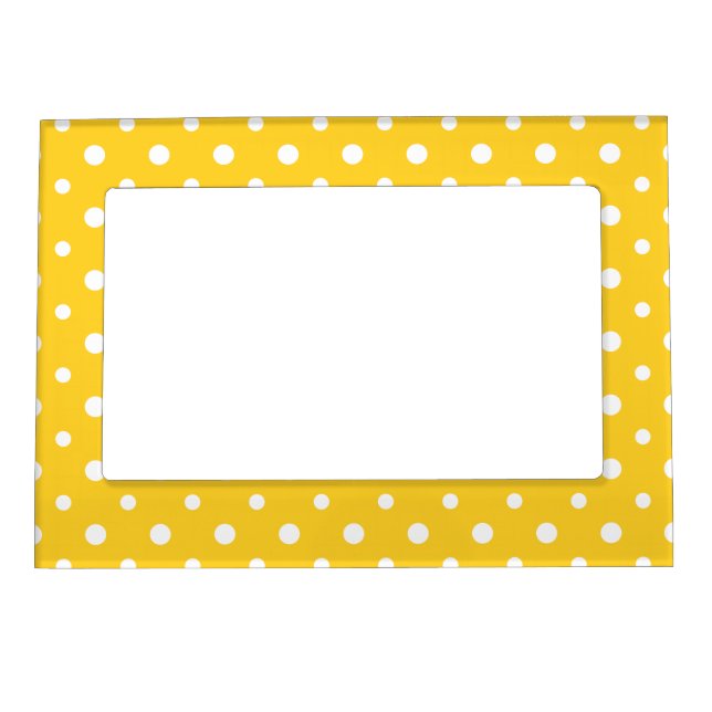 Chic Magnetic Frame: White Jumbo Polkas on Yellow Magnetic Photo Frame (Front)