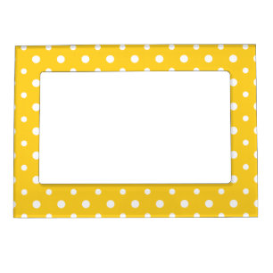 Chic Magnetic Frame: White Jumbo Polkas on Yellow Photo Frame