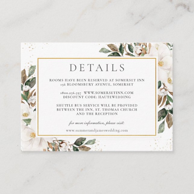 Chic Magnolia Floral Greenery Wedding Details    Enclosure Card (Front)